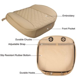 Black Panther PU Car Seat Cover, Front Seat Protector Compatible with 95% Vehicles,Embroidery,Anti-Slip & Full Wrapping Bottom (W 21.26''×D 20.86”)(1Piece,Beige)