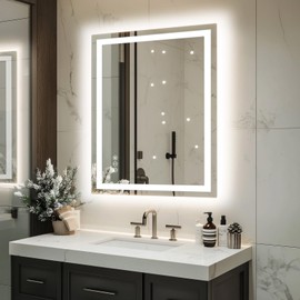 miskerm 32"x 24" LED Bathroom Mirror with Lights, Dimmable, Double Lights, Backlit + Front Lit, 3 Colors Led Mirror for Bathroom, Lighted Bathroom Vanity Mirror, Tempered Glass(Horizontal/Vertical)