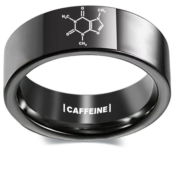 AJZYX 8mm Stainless Steel Caffeine Molecule Ring Anniversary Promise Wedding