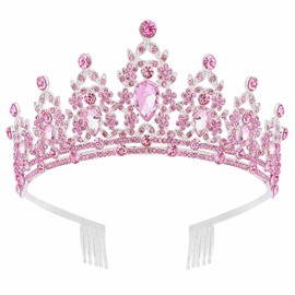 JOYRUBY Pink Crystal Crown Tiara for Women and Girls - Princess Mermaid Queen Tiara With Comb for Wedding, Birthday, Homecoming, Prom, Pageant
