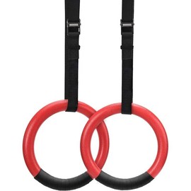 PACETH Gymnastic Rings 1100lbs Capacity with 14.76ft Adjustable Buckle Straps Pull Up Exercise Rings Non-Slip Rings for Home Gym Full Body Workout - Color: Red