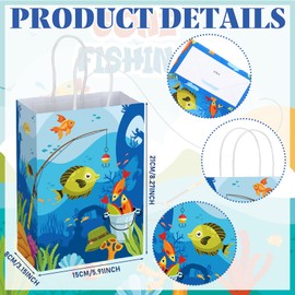 Kosiz 24pcs Gone Fishing Party Favors Bags Little Fisherman Gift 1st Birthday Goodie Paper Bags Cute Fish Animal Candy Treat Pouch with Handles for Summer Fishing Party Decorations Supplies