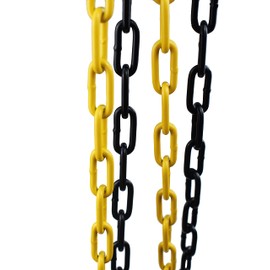 Barrier Chain Black/Yellow Chain 10 m - Warning Chain 4 mm with 2 Connecting Buckles - Construction Site Safety Chain Parking Barrier Made of Metal (10 Metres)