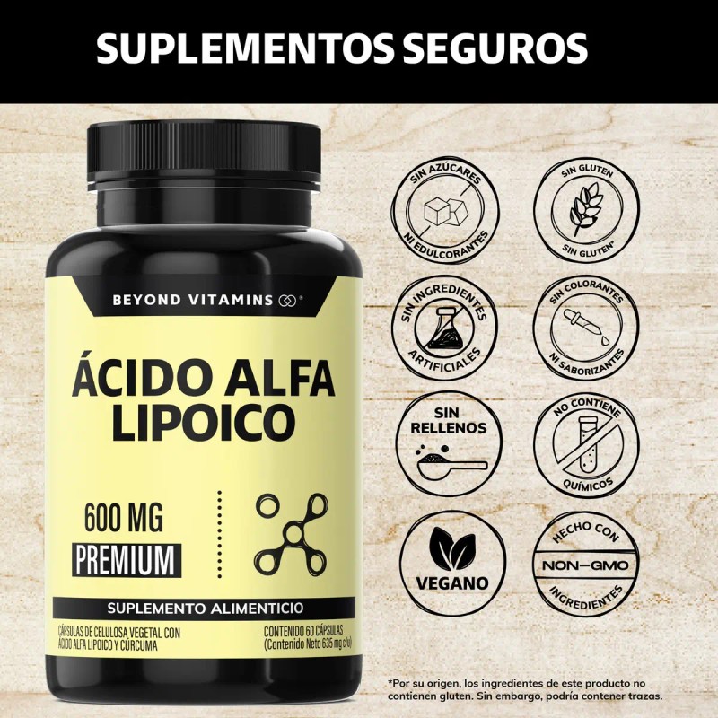 Ácido Alfa Lipóico Ala 600mg Por Cápsula Potenciado Cúrcuma Curcumina