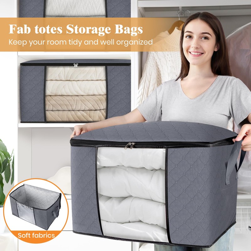 Fab totes 90L Clothes Storage, Foldable Thick Fabric Blanket Storage