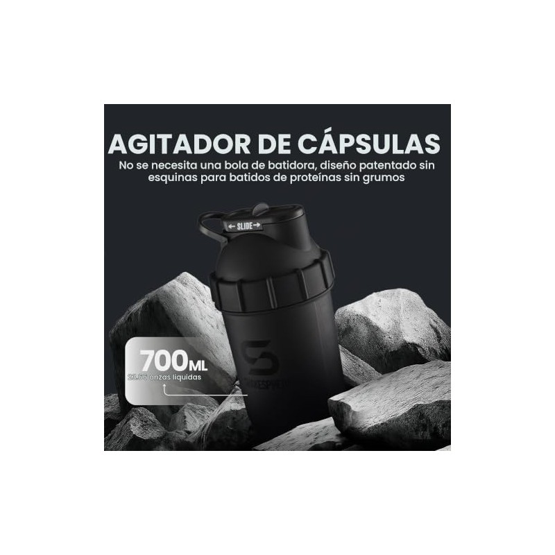Botella Mezcladora Shaker Shakesphere Original 700ml (Matte Black with black