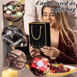 Skyygemm 24Pcs Black and Gold Paper Gift Bags with Handle 8.3 x 6 x 3.1 Inch Thank You Gift Bags with Tissue Paper Gold Party Favor Bags for Wedding Baby Shower Graduation Birthday Party Gift Wrapping