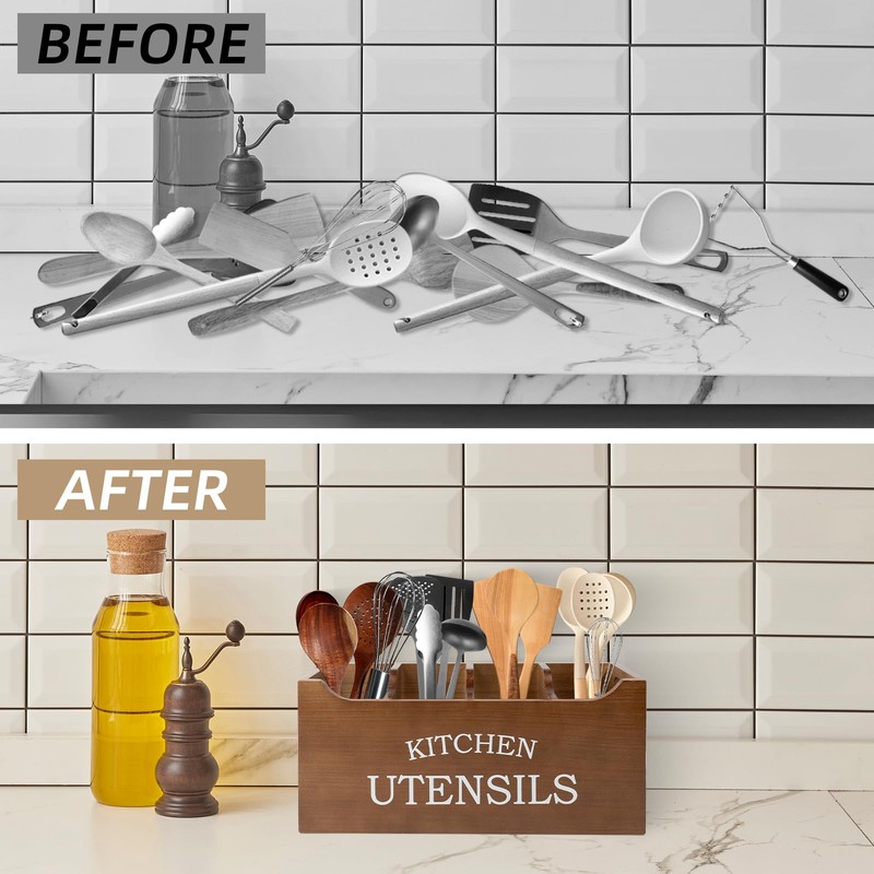 Kitchen Utensil Holder with Drainage Bottom, Extra Large 4 Compartments