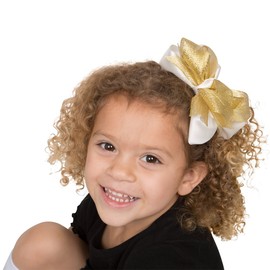 juDanzy Large Gold and Cream Shimmer Hair Clip Bow for Girls