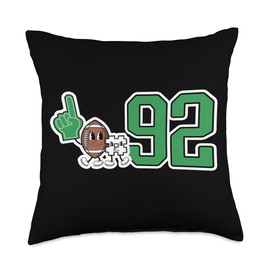 Retro Football Player Apparel Retro Green Foam Finger Football Player #92 Throw Pillow, 18x18, Multicolor
