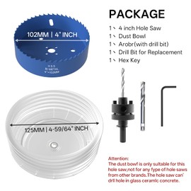 ANDELI 4'' Bi-Metal Hole Saw with Dust Bowl, Dust Collection for Recessed Lamp Cut-Outs in Ceiling, Bi-Metal, for Wood, Drywall and PVC Board Cutter