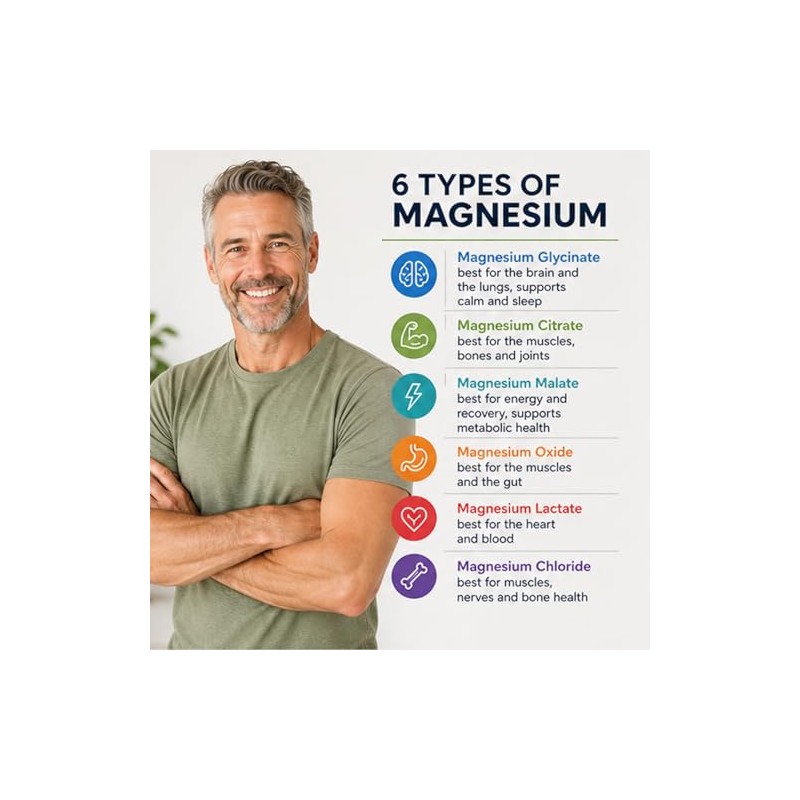 Magnesium Glycinate 6-in-1 Supplement for Body & Brain, 120 Capsules