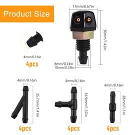 Lyeteung 4 PCS Universal Front Windscreen Washer Jets Nozzle, Windshield Washer Wiper Sprayer Nozzle, Car Front Windshield Wiper Washer Nozzles, with 12 PCS Windshield Washer Hose Connector
