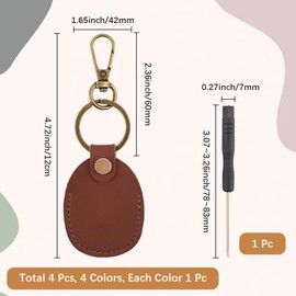 CALFOVERA 4 Colors PU Leather Airtag Holder Keyring Portable Scratch-Resistant Leather NFC Keychain Full Coverage Smart Key Tag Case Holder Key Ring with Screwdriver for Air Tag Storing Locator