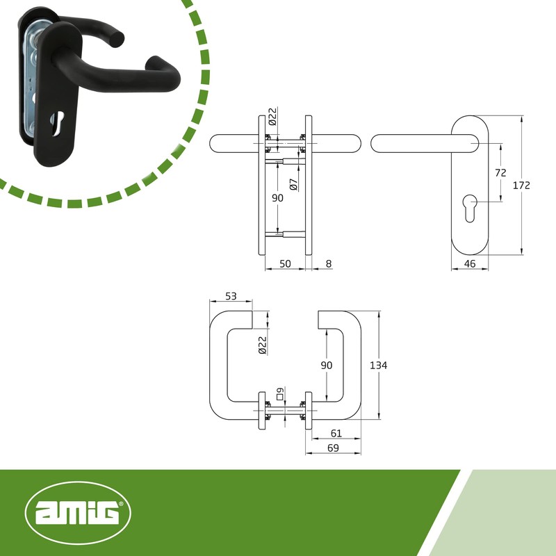 Amig - Set of Door Handles with Polypropylene Plate |