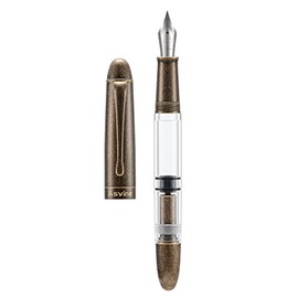Asvine P30 - Pluma estilográfica de pistón, punta media, estilo latón retro, acrílico transparente, gran capacidad, caja de regalo de escritura