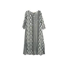 LA CERA Women's Plus Size Cotton Caftan Dress, Side Pockets 3/4 Sleeve, Notched V Neckline Black