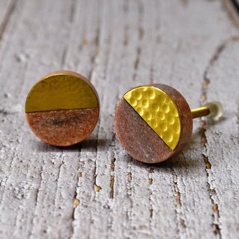 ARTISNO Marble Brass Knobs, Pink Marble knobs, Brass Drawer Knobs
