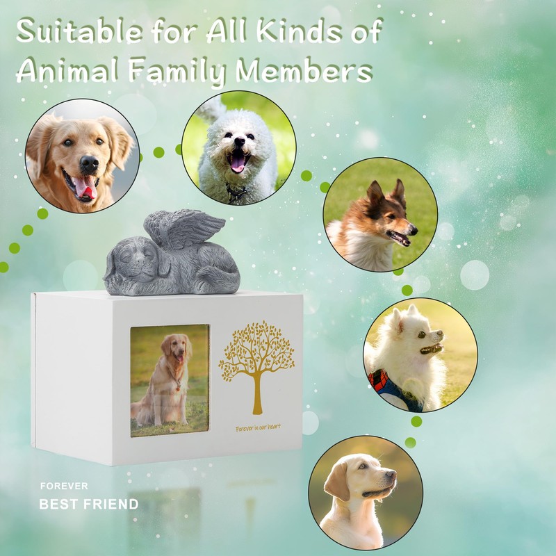 DiDiBirDi Pet Urn for Dog Ashes, Tree Pattern Wooden White