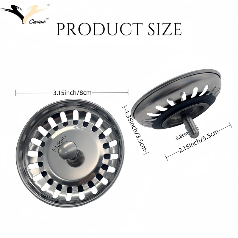 Castaic 2 Pcs Kitchen Sink Strainer Plug,Stainless Steel Kitchen Sink