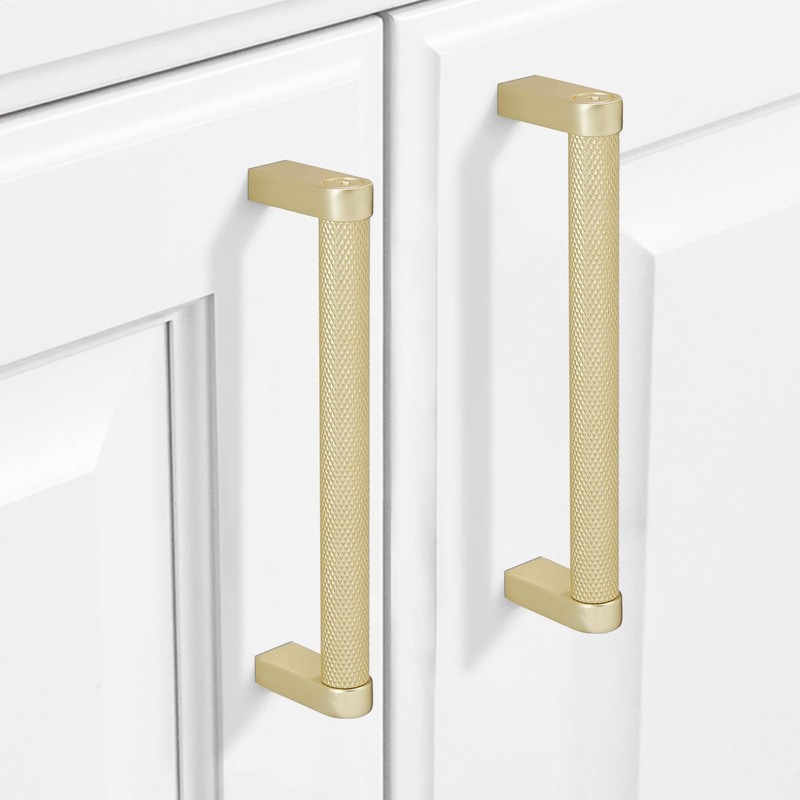 POVEFONK 10 Pack 5 inch(128mm) Brushed Brass Kitchen Cabinet Handles