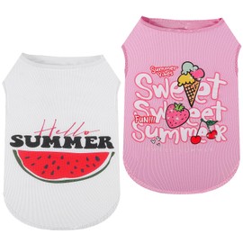 2 Pack Dog Shirt for Small Dogs - Cute Puppy Sleeveless Stripe Vest T-Shirt Summer Funny Fruit Print Dog Clothes Lightweight and Breathable Dog Shirts
