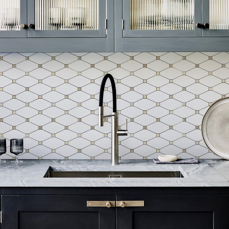 STICKGOO 1 Sheet Peel and Stick Backsplash, Pure White Marble