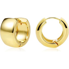 925 Sterling Silver Earrings, Lightweught Small Chunky Hoop Earrings for Women Trendy Hypoallergenic Classic Small Thick Huggie Hoops Earing Jewelry for Women (Gold)