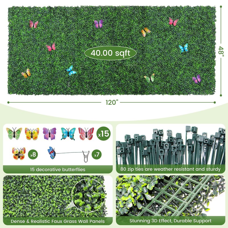 48×120" Faux Ivy Fence Screen Roll UV Resistant Boxwood Privacy