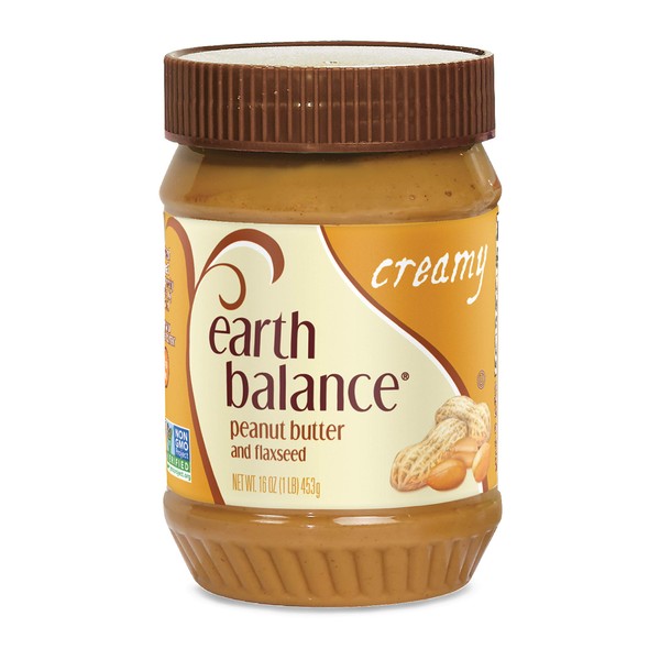 Earth Balance Natural Peanut Butter and Flaxseed Spread, Creamy, Vegan and Gluten Free, 16 Oz
