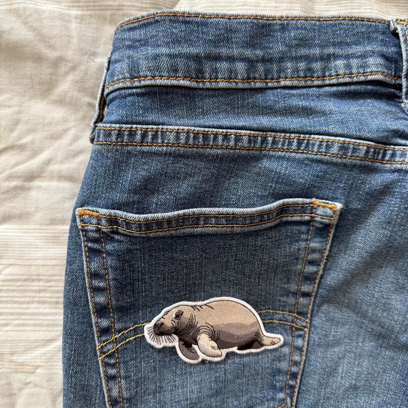 Manatee Patch – Embroidered Sea Animal Applique for Jackets, Bags,