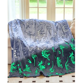 OLAOLA Dinosaur Glow in The Dark Blanket for Kids Soft Flannel Throw Blankets Dinosaurs Gifts for Boys Girls Warm Cosy Sofa Bed Throws (130 x 150cm, Dinosaur)
