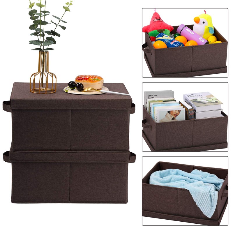 HOONEX Linen Foldable Storage Bins with Lids, 2 Pack, Storage