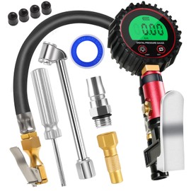 OOWOLF TP07 Air Gauge Tire Gauge, Digital Air Chuck Gun, 1,400 kPA/255 PSI, Air Pressure Gauge, High Accuracy, Air Pressure Measurement, Air Pump, Air Deflation, For Both Cars & Bicycles, LCD Digital