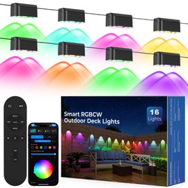 KIALUSH Outdoor Deck Lights, 16 Lights Smart Fence Lights Compatible with Alexa & Google Home, IP65 LED Patio Deck Lighting with Remote, Fence Lighting Music Sync for Patio Yard Garden(104.8ft)