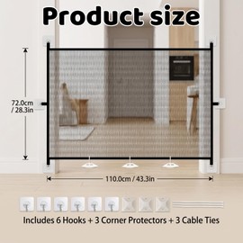 Stair Gates for Dogs, Dog Gate for Stairs and Indoor Use, 110 cm by 72 cm Size, Pet Gate with No Drilling Installation, Durable Construction for Indoor Use