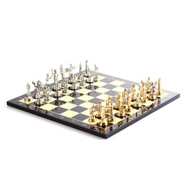 Historical Rome Figures Metal Chess Set for Adults,Handmade Pieces and Walnut Patterned Wood Chess Board Kıng 2.8 inc