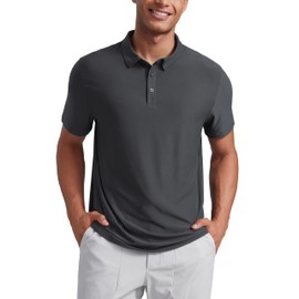 CRZ YOGA Cloudweight Mens Short Sleeve Polo Shirts Slim Fit Lightweight Moisture Wicking Athletic Casual Button Golf T-Shirts Mysterious Grey Medium