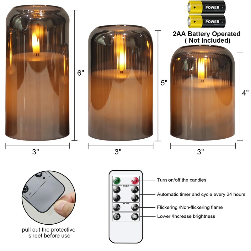 Eldnacele Black Glass Flameless Candles with Remote and Timer, Battery