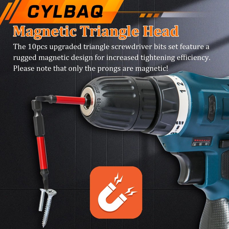 CYLBAQ Impact Triangle Head Screwdriver Bits, 10pcs 65mm S2 Steel