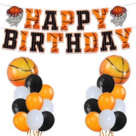 PANRRPERS 21 Pcs Basketball Decorations Basketball Birthday Banners with Balloons for Kid Boy Adult Birthday Sports Party Decorations