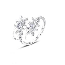 SHINEFLUX D-color VVS1 Clarity Moissanite Open Ring for Wedding/Engagement, 14K Gold Flower Adjustable Ring, Ideal Birthday Gift for Her (Style-1, 10K Gold)