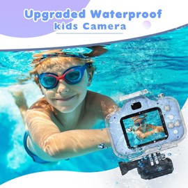 Kids Waterproof Digital Camera Gifts for 6 7 8 9 10 Year Old Action Kids Camera for Age 3-12 Christmas Birthday Gifts Underwater Video Recorder with 32GB SD Card (Sky Blue)