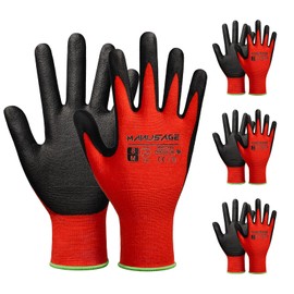 MANUSAGE Safety Work Gloves Men and Women, Microfoam Nitrile Work Gloves Medium, Thin Work Gloves With Touchscreen Fingers, Work Gloves Women, Men's work gloves with grip, 3 Pairs, Red