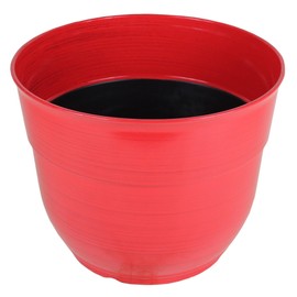Garden Elements Indoor/Outdoor Glazed Brushed Happy Plastic Planter, Large, Bright Red, 15"