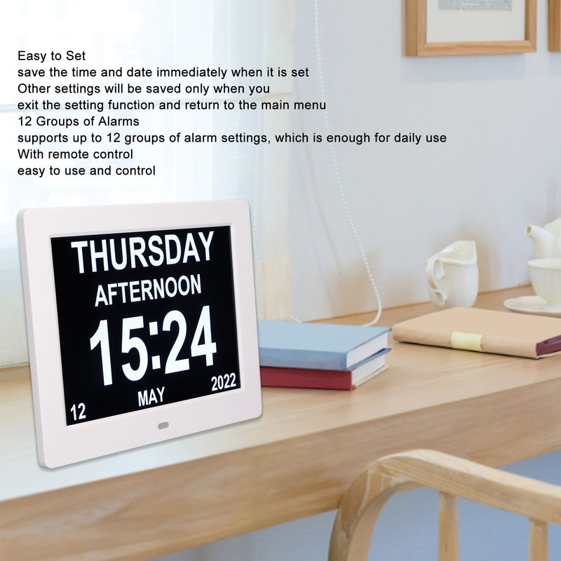 8in Digital Alarm Clock Photo Frame 800x600 Large Font Adjustable