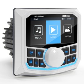 Bluetooth Marine Gauge Stereo Receiver - Weatherproof Multimedia MP5 Player for Boat - 3 Inch LCD Display Backup Camera Input USB AUX 4 Zones Subwoofer Pre-Amp AM FM Radio for ATVs UTVs SXS