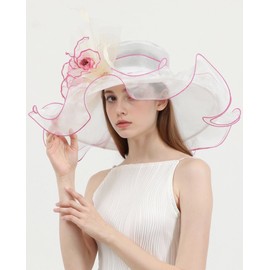 ZYACTU Women's Organza Church Kentucky Hat Fascinator Cocktail Tea Party Derby Sun Hats 022-Pink White