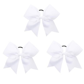 3PCS 8" Large Cheer Bows Jumbo Cheer Hair Bows Ponytail Holder Elastic Band Hair Tie Handmade for Teen Girls College Softball Cheerleader Outfit Uniform (White)