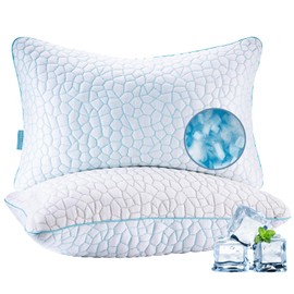 Luxe Linen Reversible Soft & Cooling Bed Pillow for Sleeping Set of 2, King Cozy Bamboo Pillow for Side, Back & Stomach Sleepers, PE Cooling Adjustable Shredded Memory Foam Pillows 20"*36"